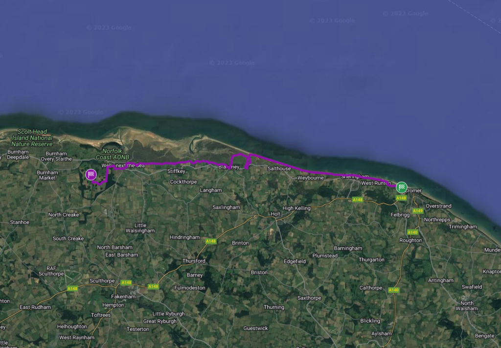 Route map showing start and end point